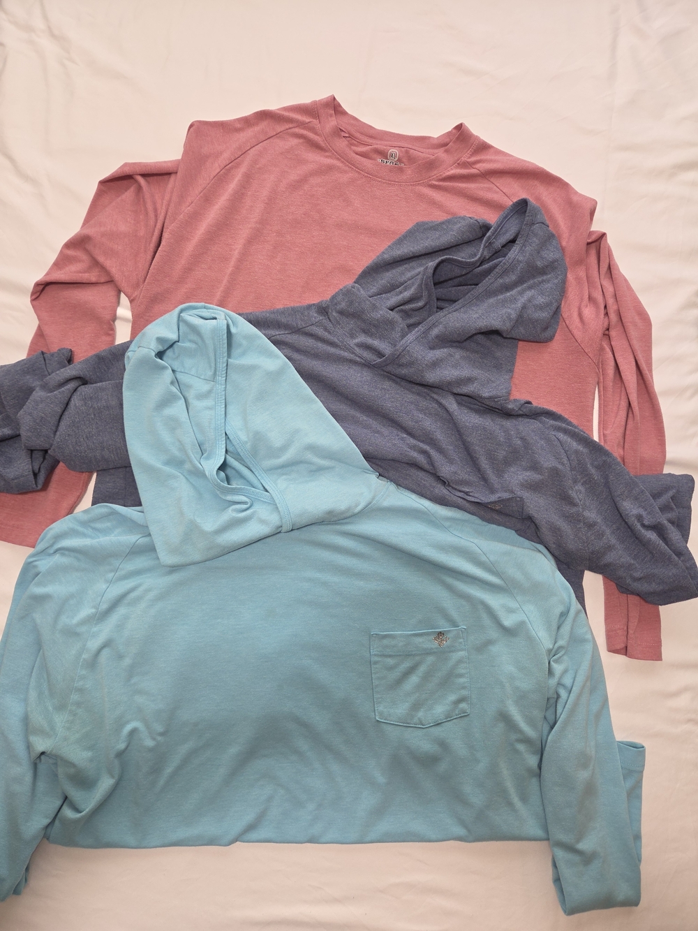 Three-Pack Men’s Long Sleeve Tees & Hoodies — Pink, Blue, Light Blue